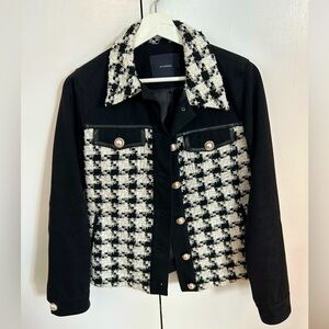Uterque jeans jacket with tweed, Chanel inspired. Only wore once. Size S.